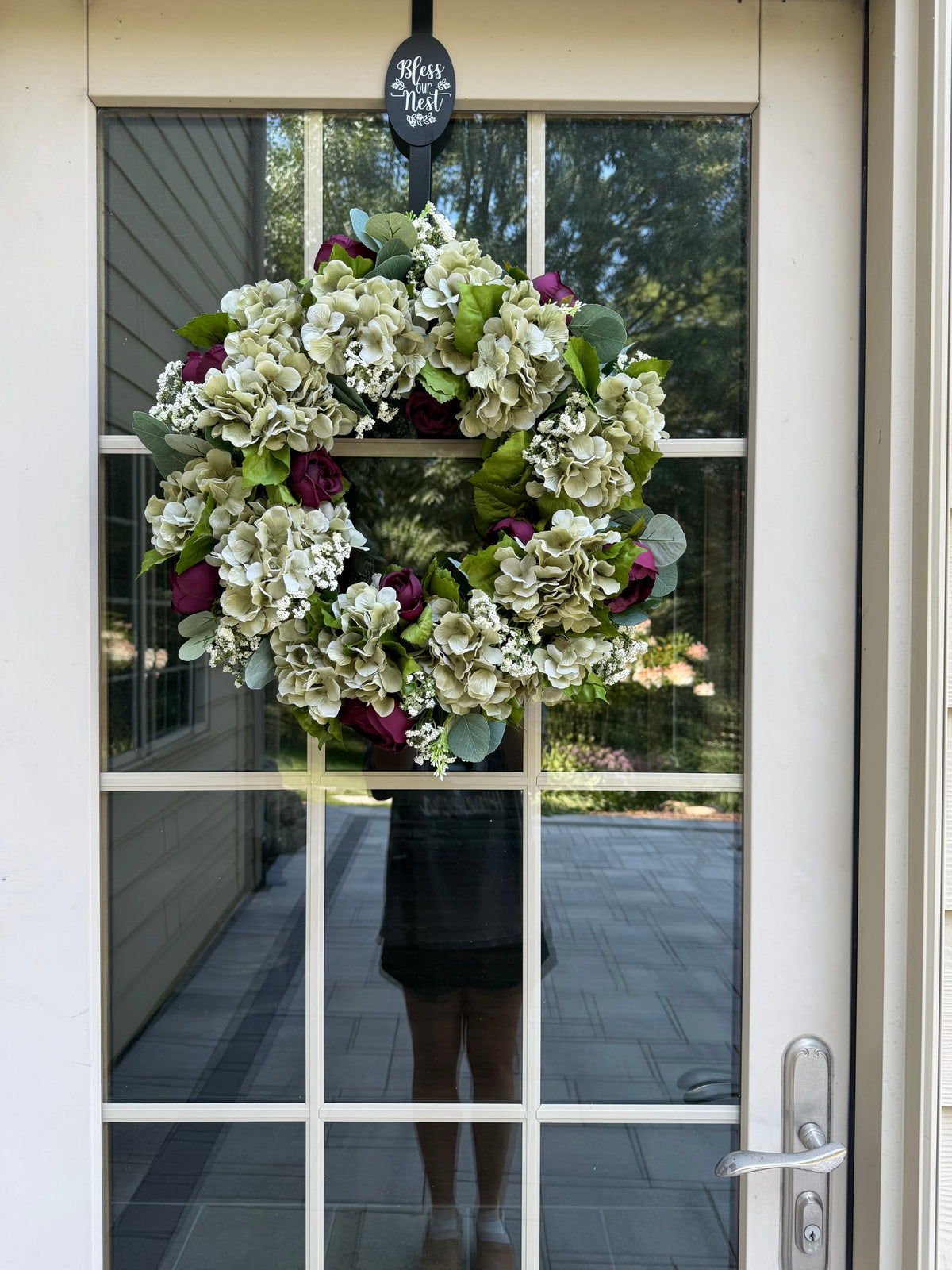 Sage Hydrangea and Cabbage Rose Wreath