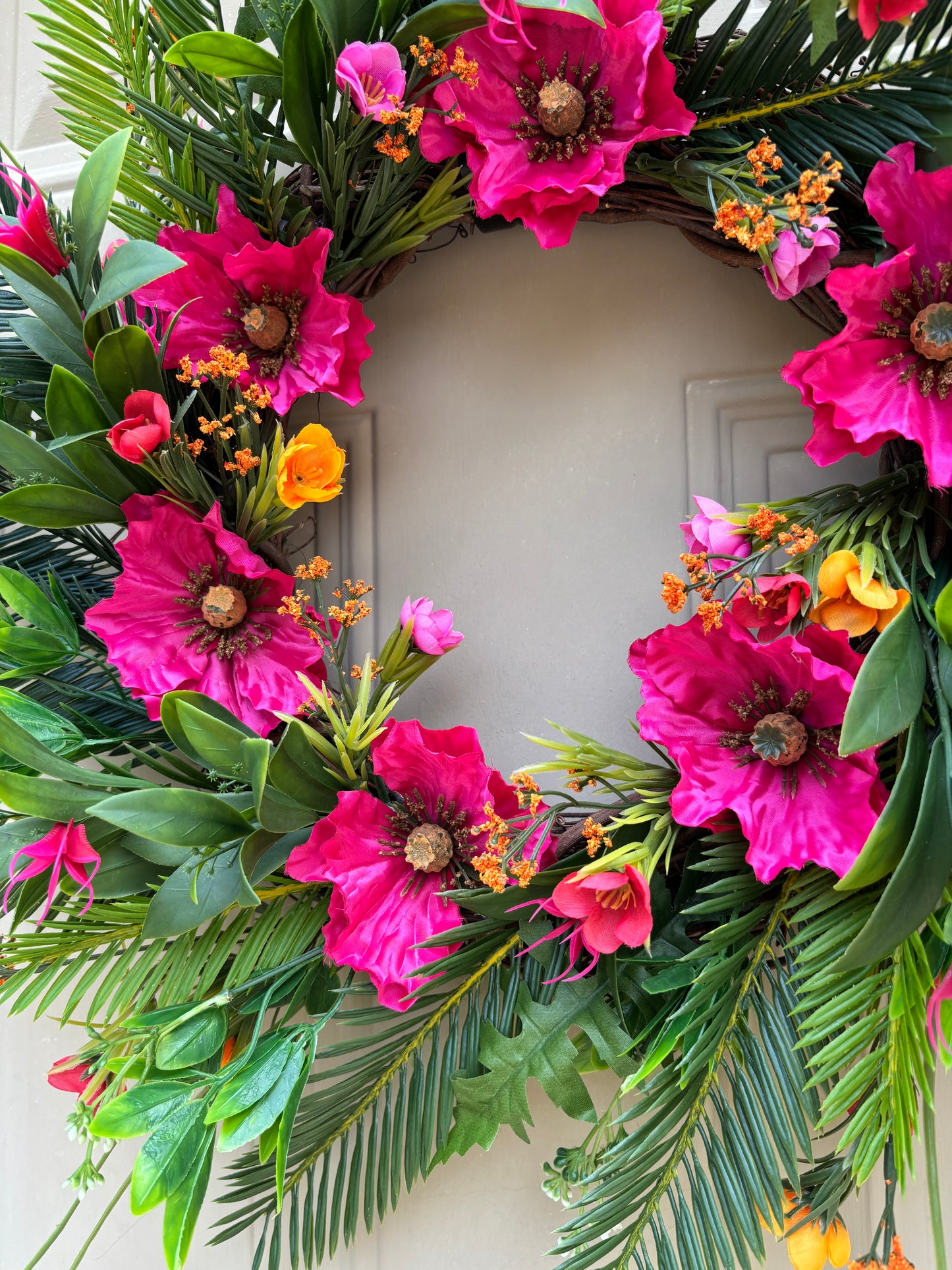 Pink Poppies and Cycas Tropical Summer Wreath