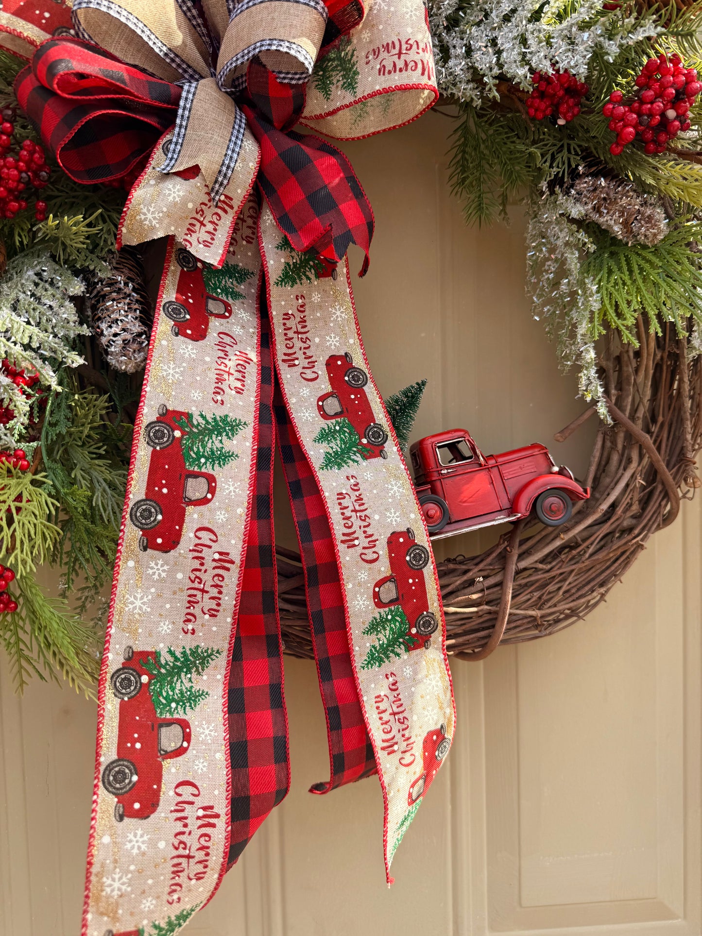 Vintage Red Truck Christmas Wreath