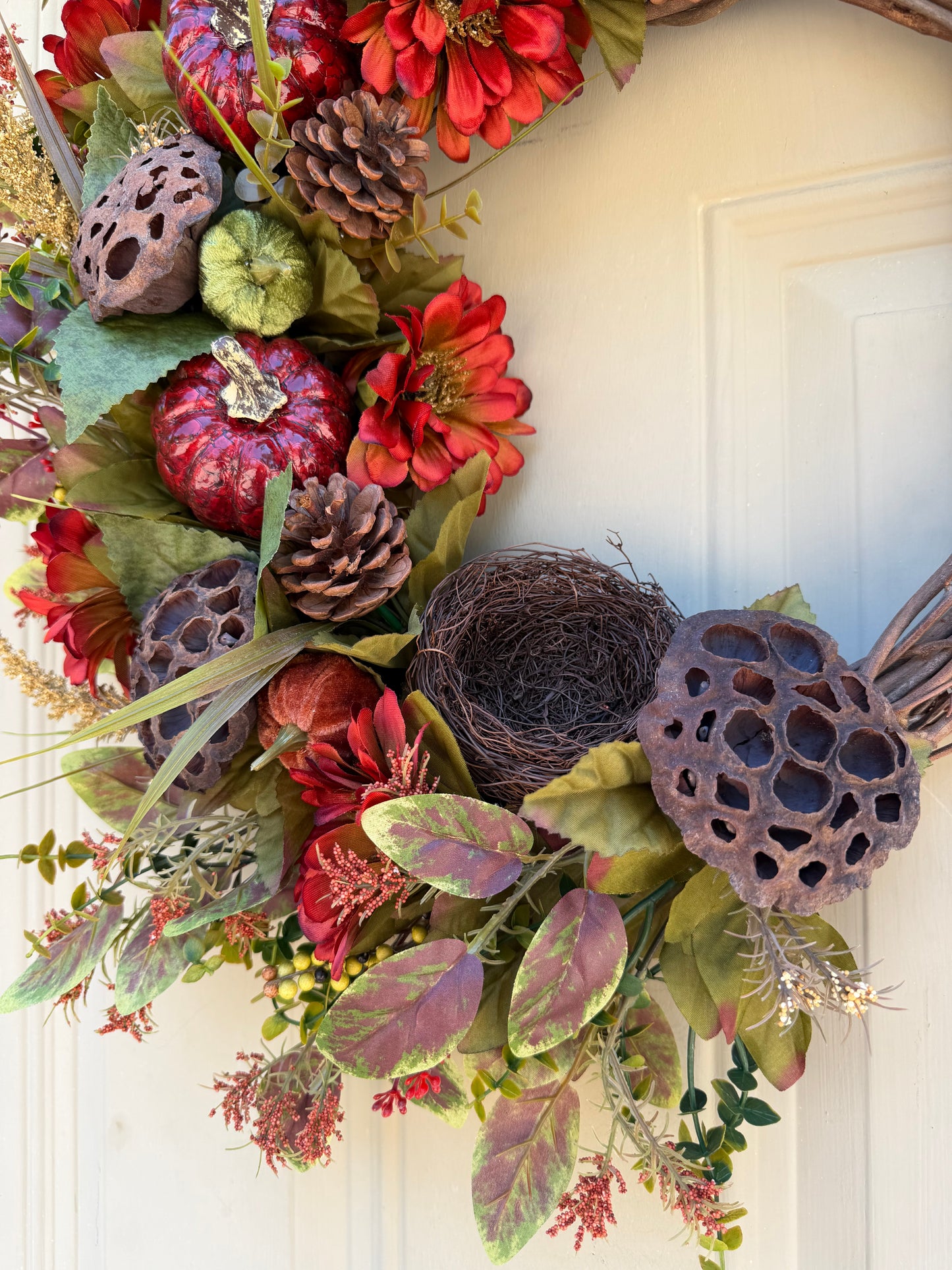 Lotus Pod & Zinnia Fall Wreath