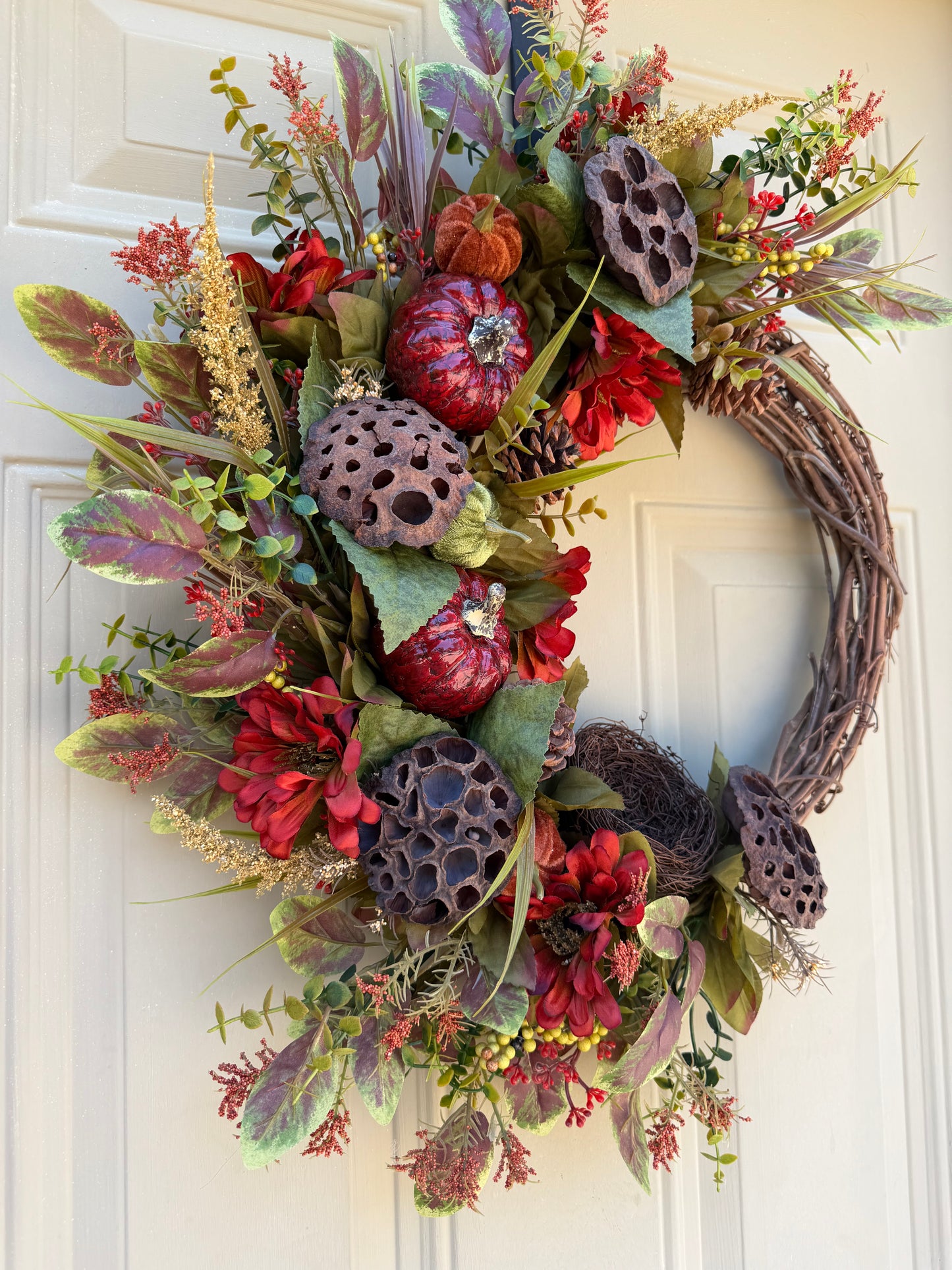 Lotus Pod & Zinnia Fall Wreath