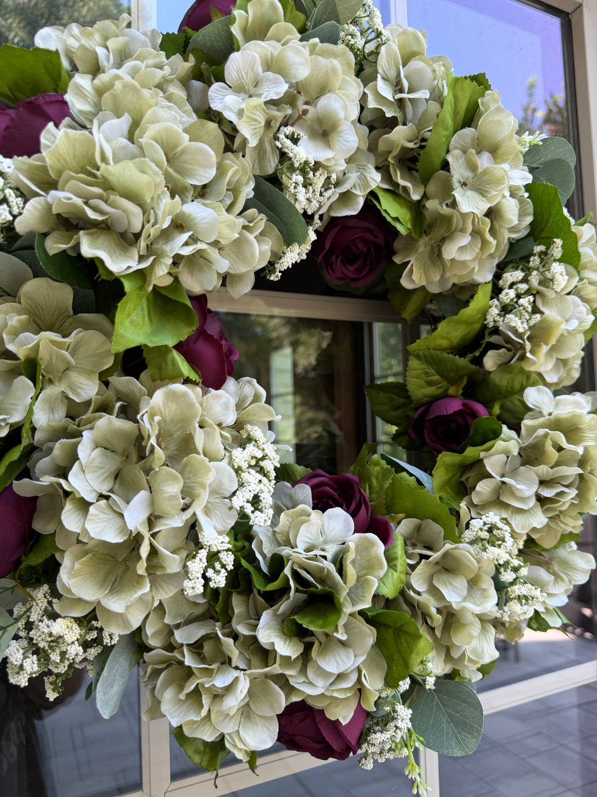 Sage Hydrangea and Cabbage Rose Wreath