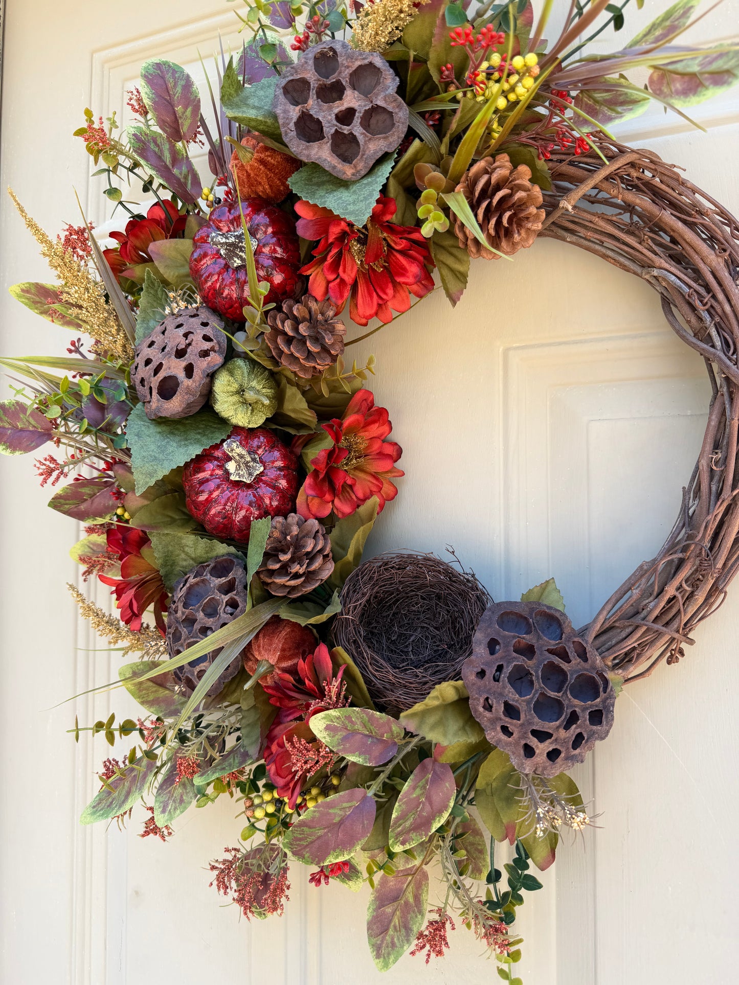 Lotus Pod & Zinnia Fall Wreath