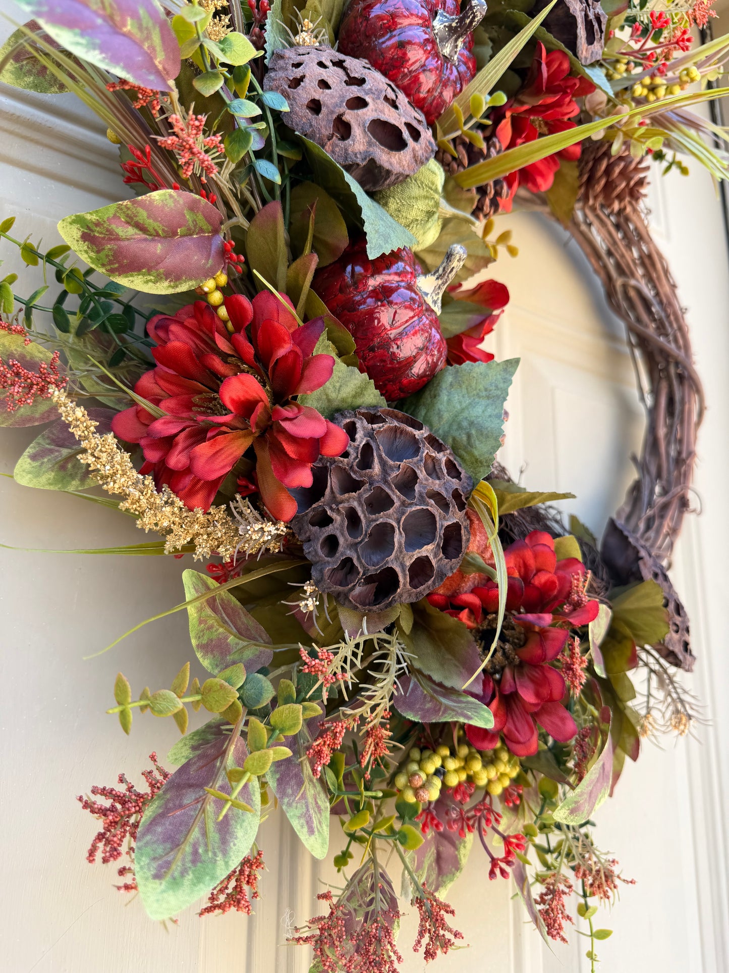 Lotus Pod & Zinnia Fall Wreath