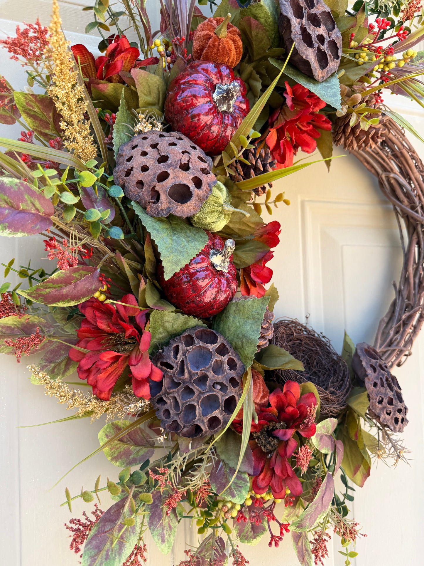 Lotus Pod & Zinnia Fall Wreath