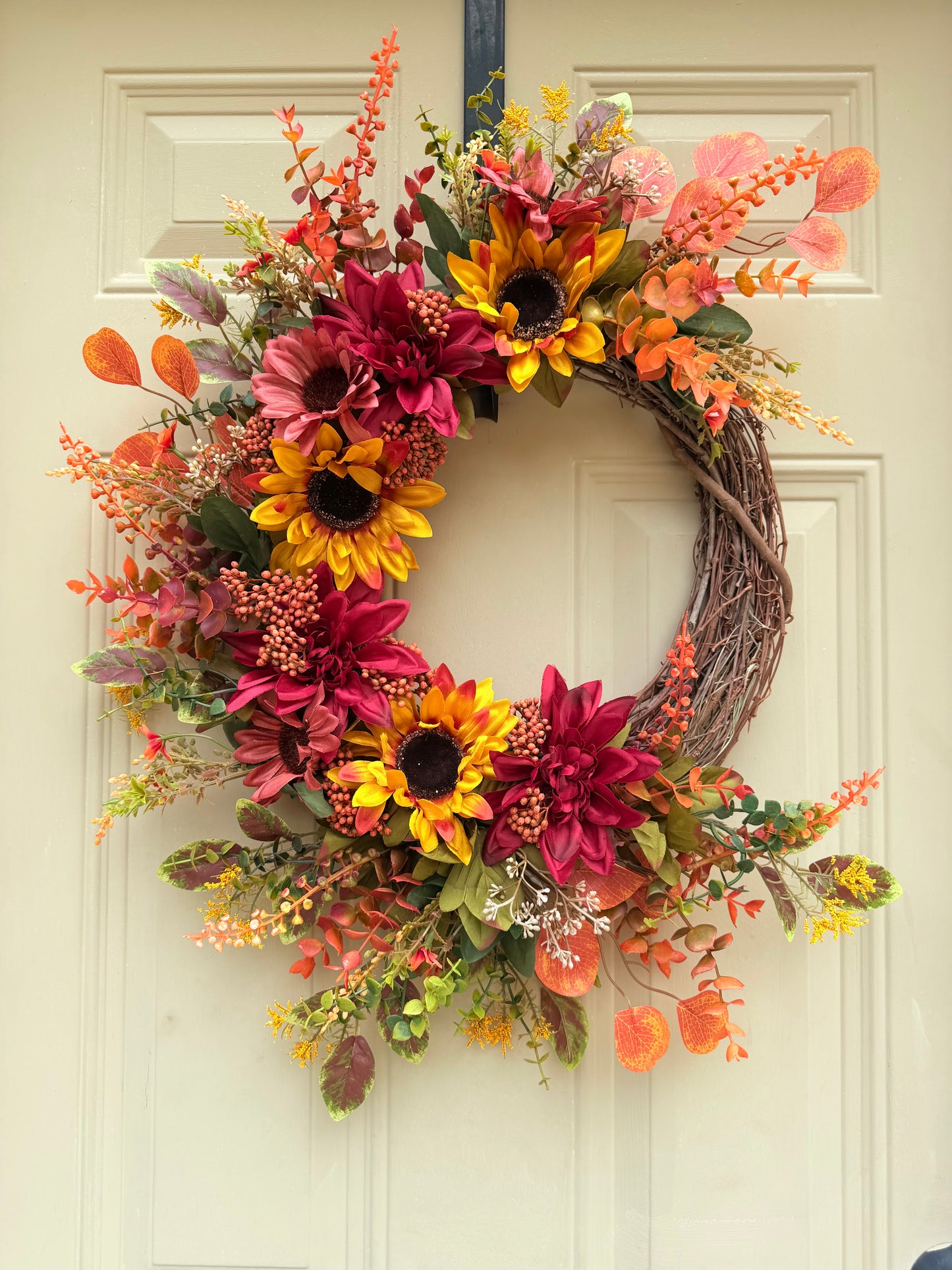 Mixed Sunflower and Dahlia Fall Wreath