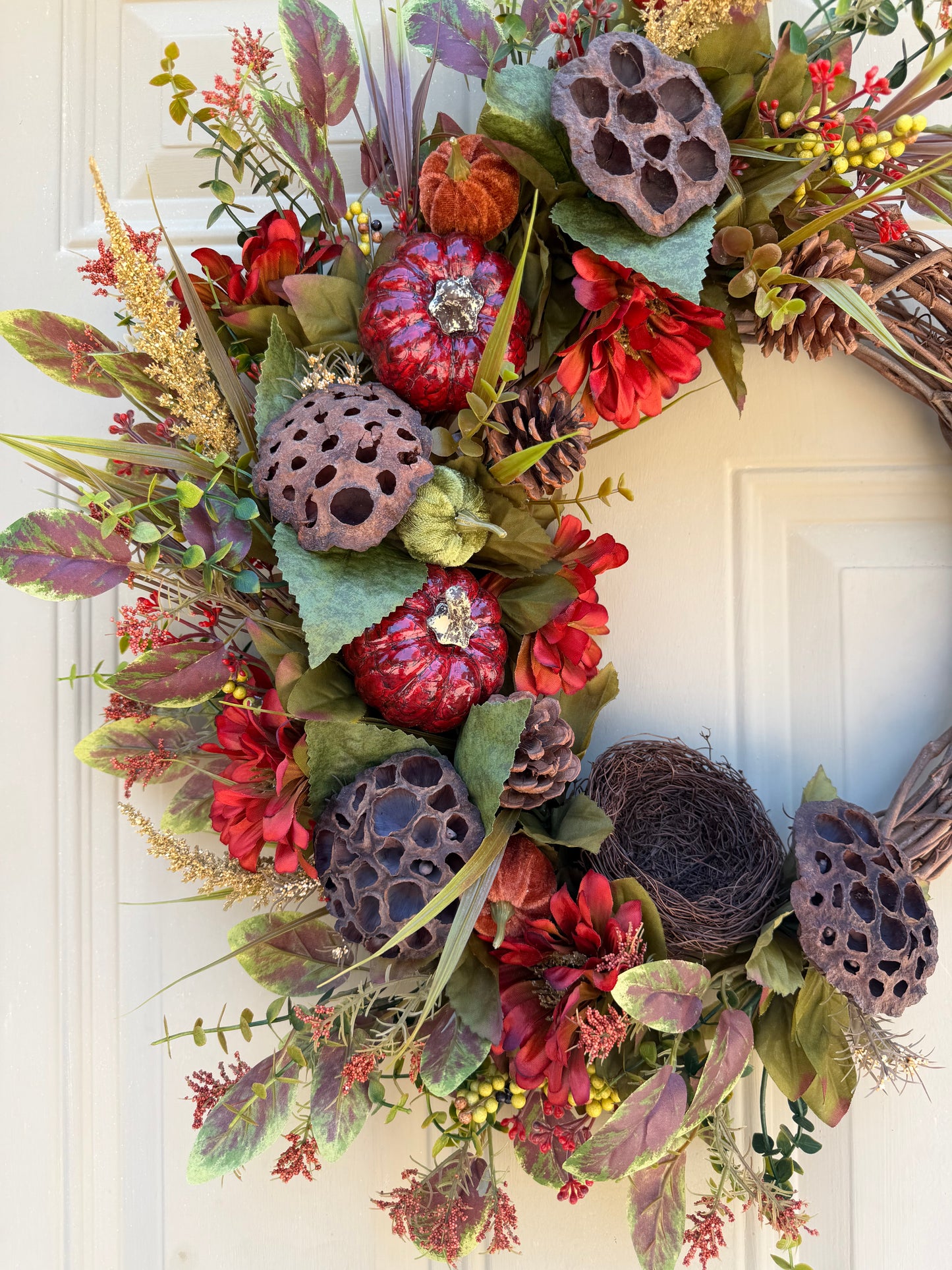Lotus Pod & Zinnia Fall Wreath
