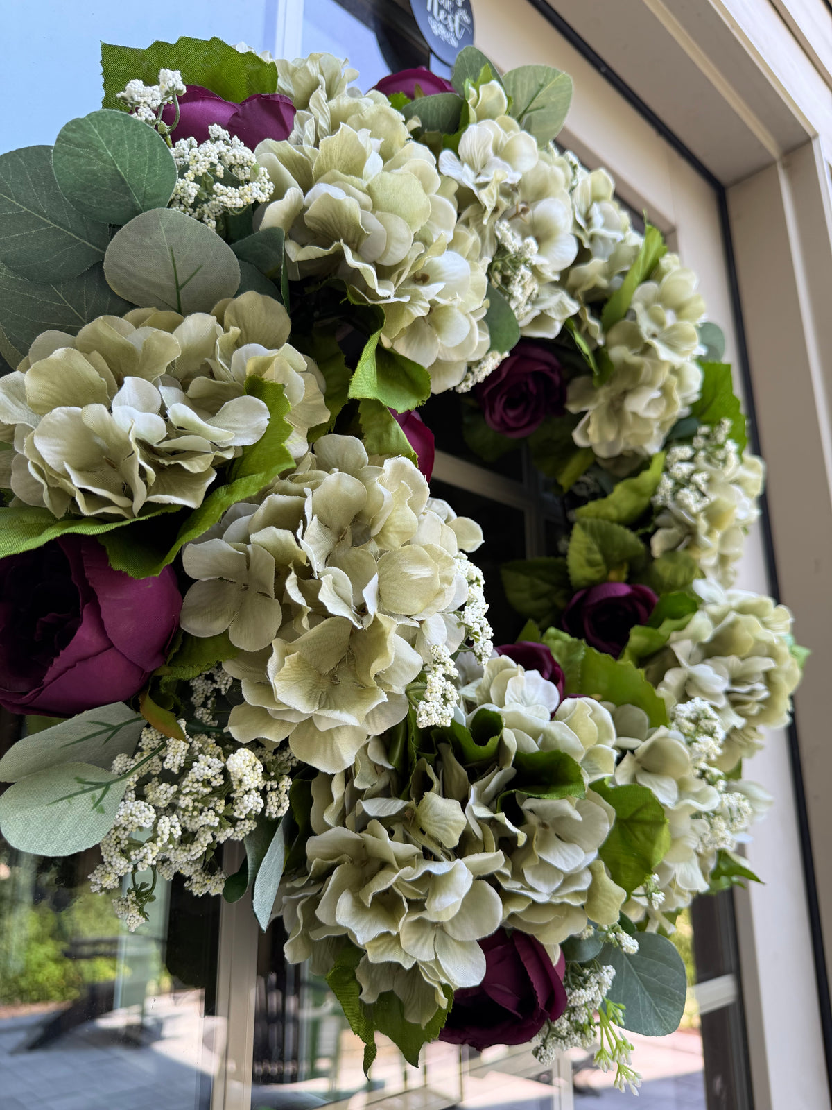 Sage Hydrangea and Cabbage Rose Wreath