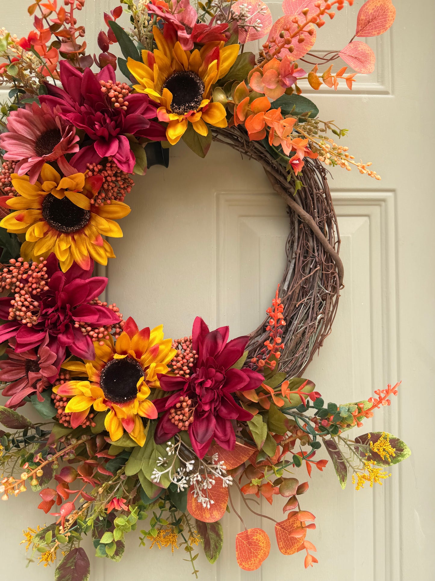 Mixed Sunflower and Dahlia Fall Wreath