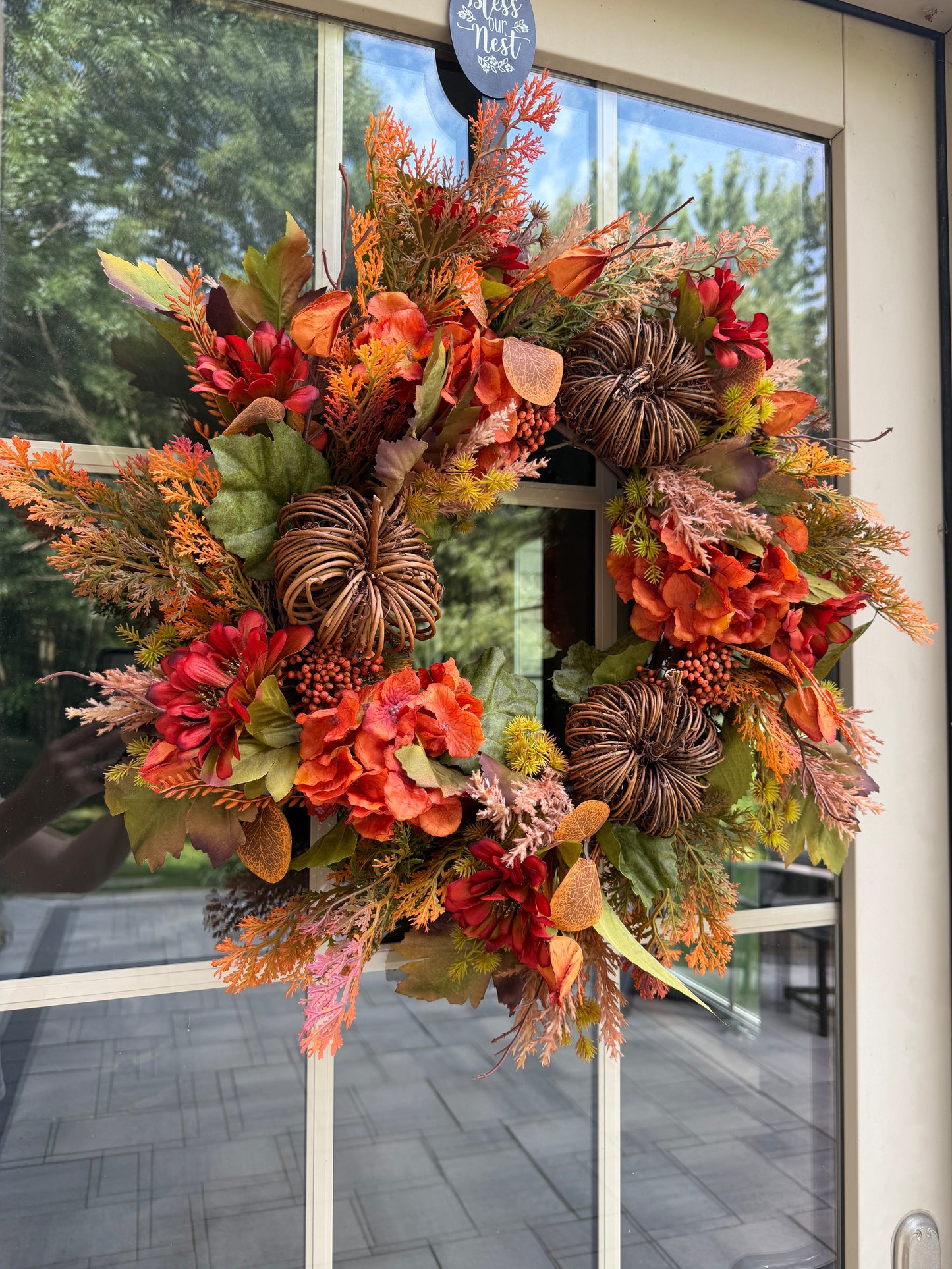 Grapevine Pumpkin & Hydrangea Fall Wreath
