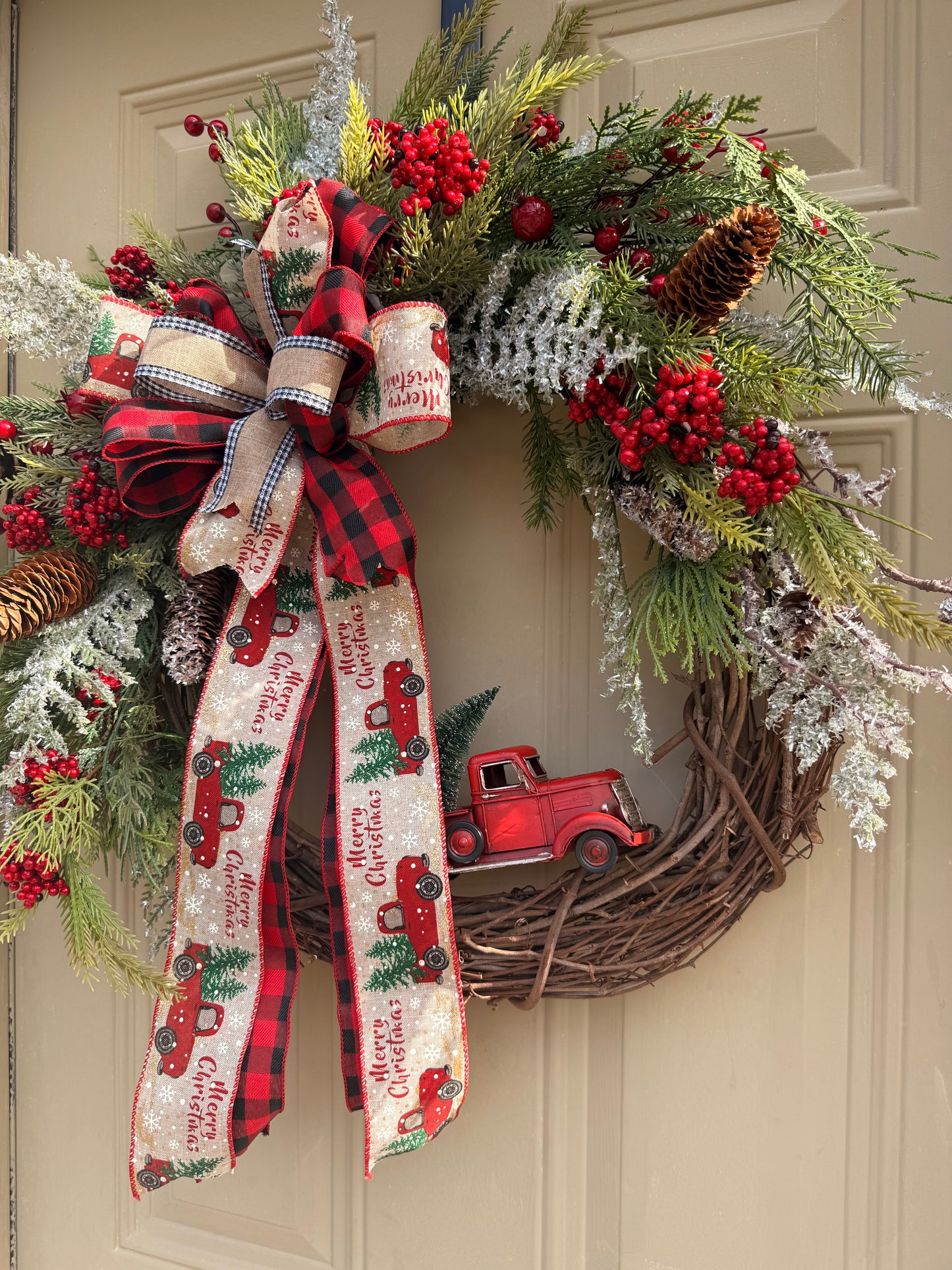 Vintage Red Truck Christmas Wreath