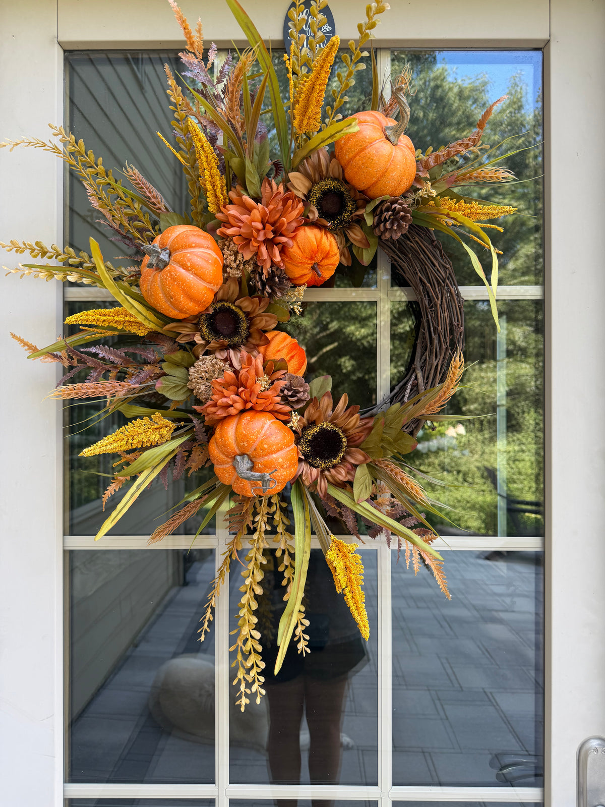 Sunflower & Mum Button grass Fall Wreath