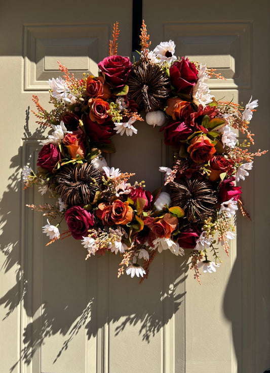 Sunflower and Rose Autumn Wreath