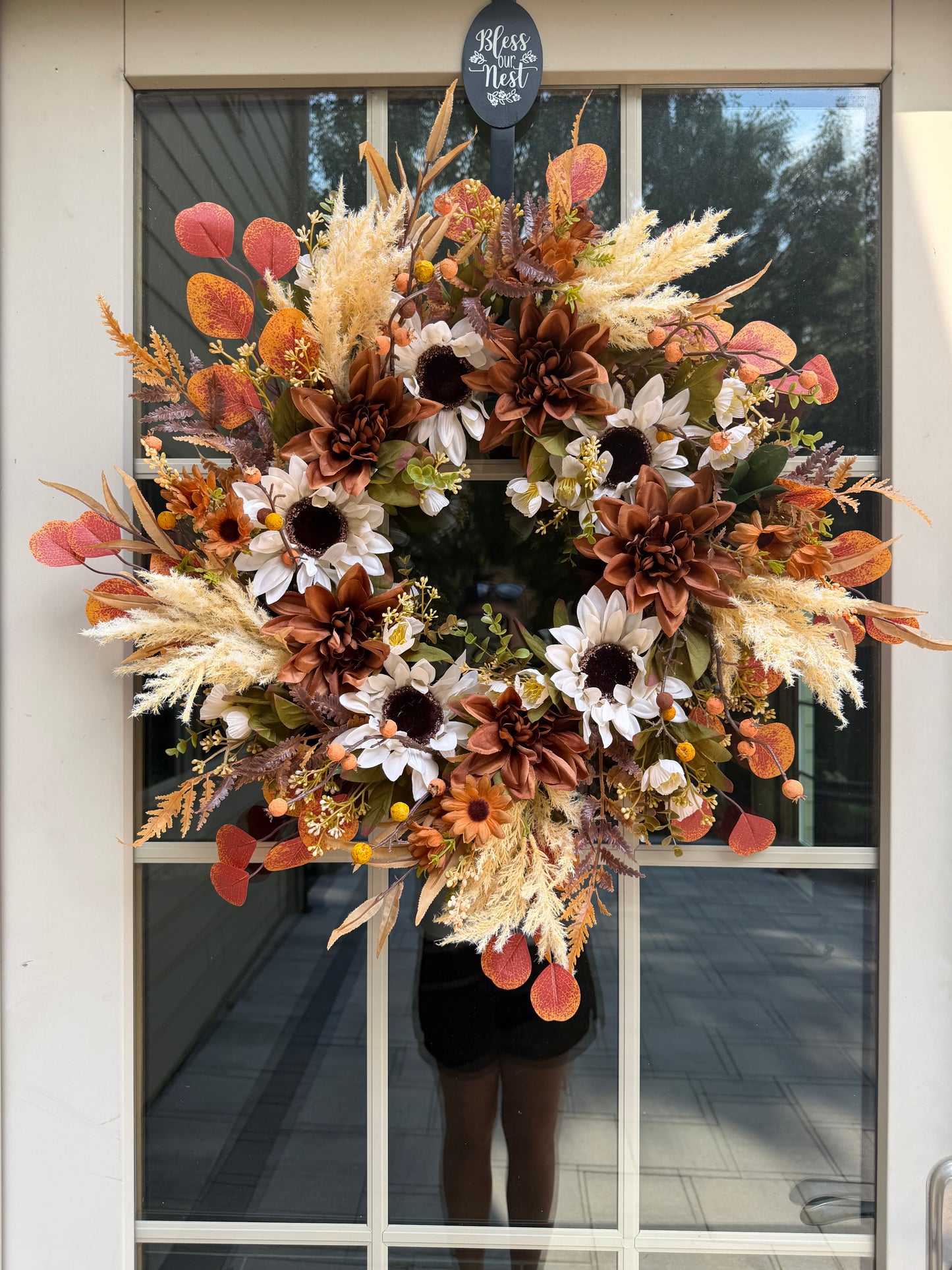 Biege Sunflower and Dahlia Fall Wreath