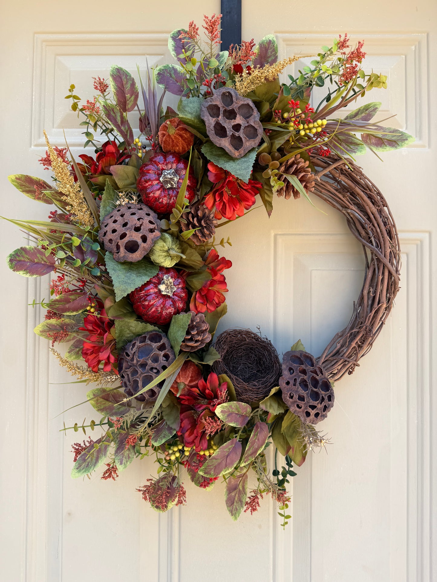 Lotus Pod & Zinnia Fall Wreath