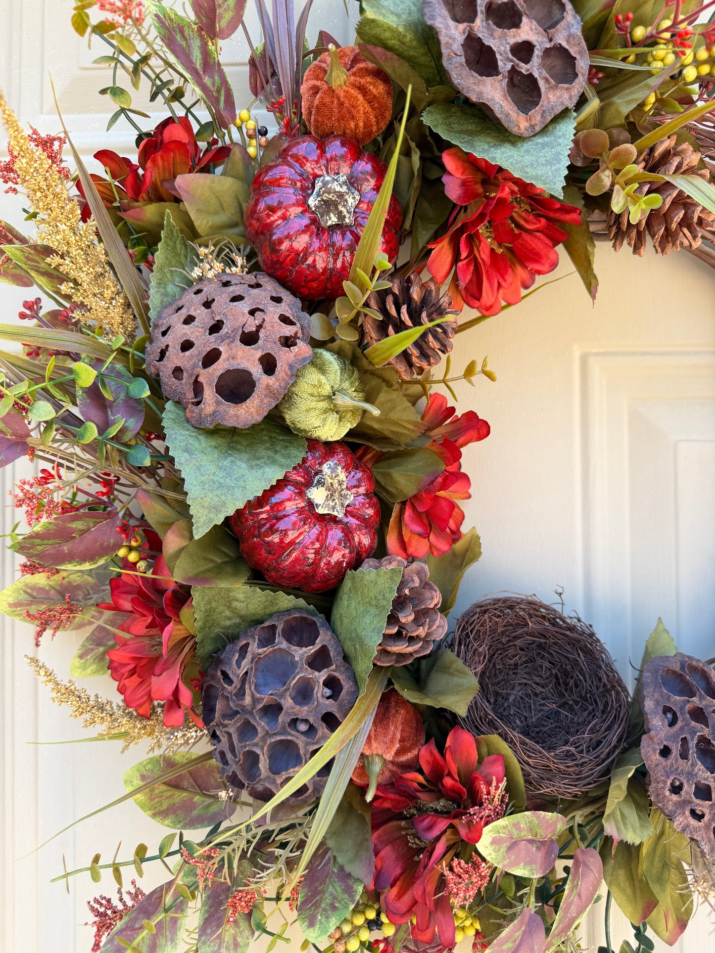 Lotus Pod & Zinnia Fall Wreath