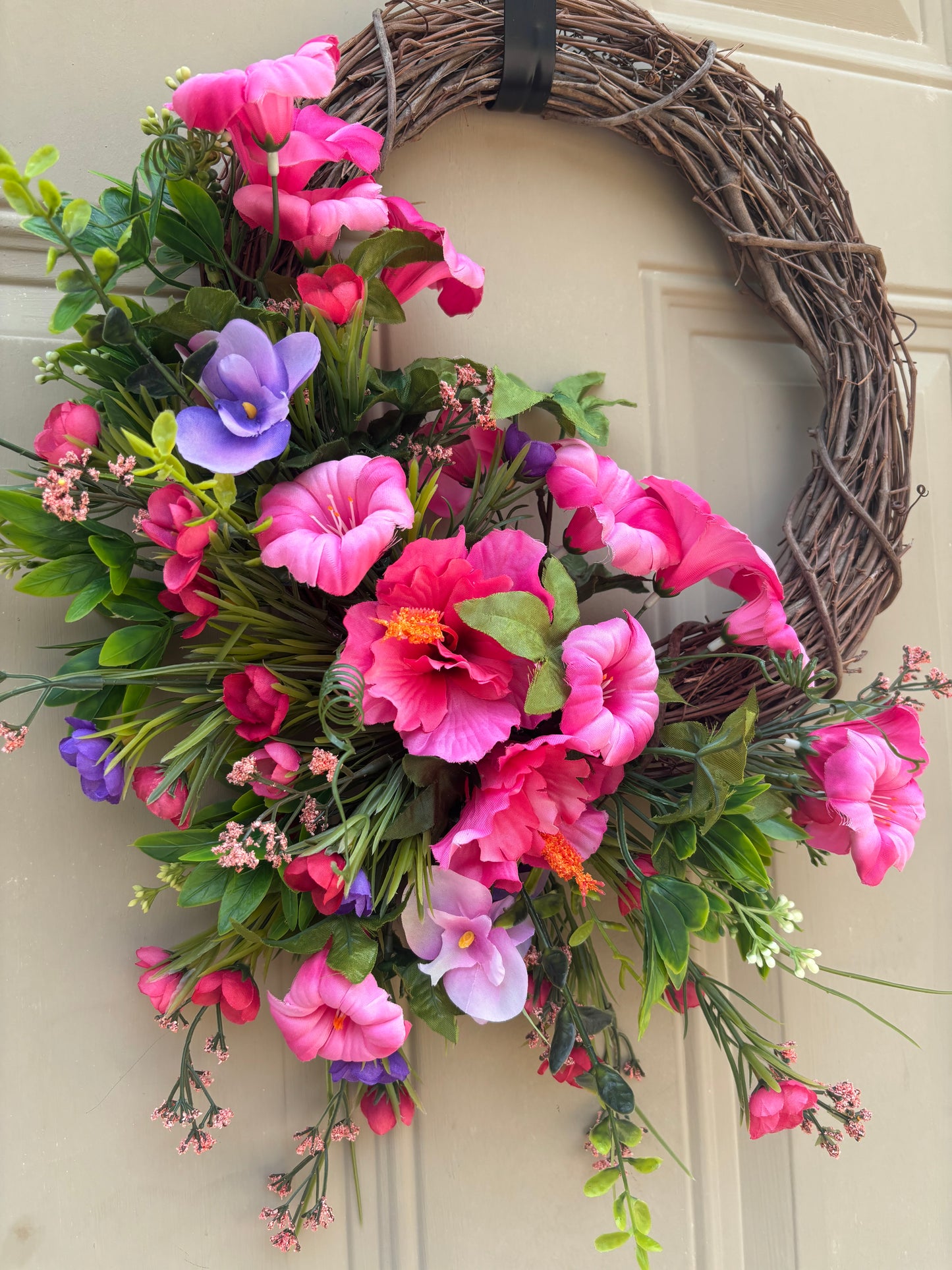 Pink Petunia and Purple Pansy Summer Wreath