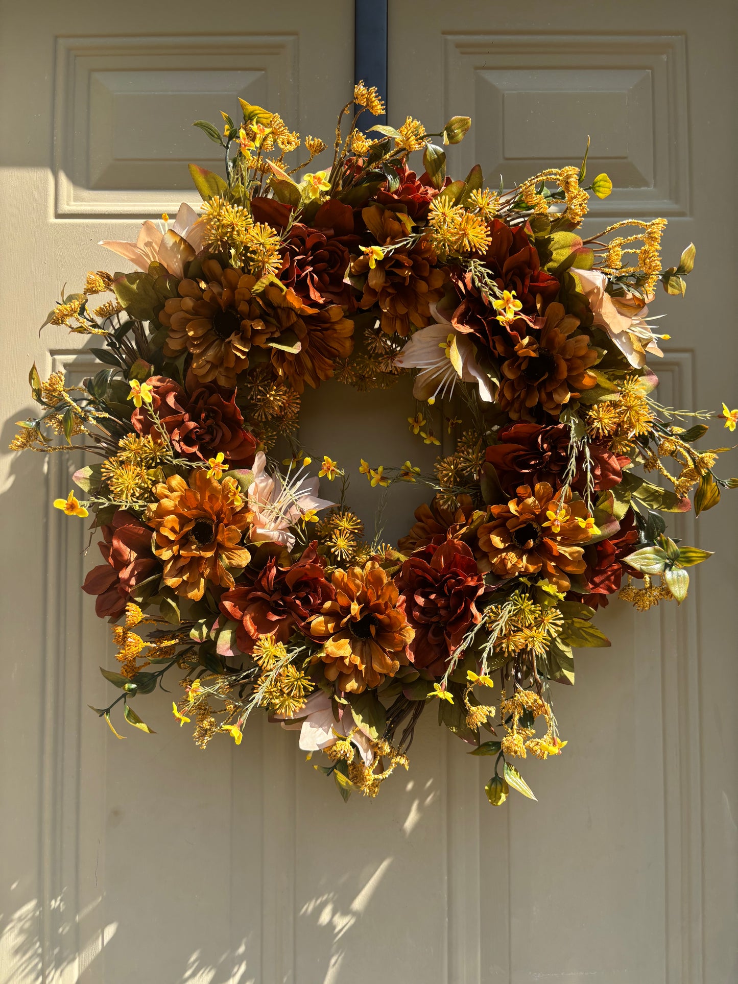 Brown Dahlia & Zinnia Fall Wreath