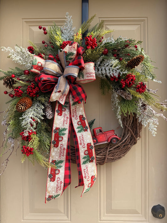 Vintage Red Truck Christmas Wreath
