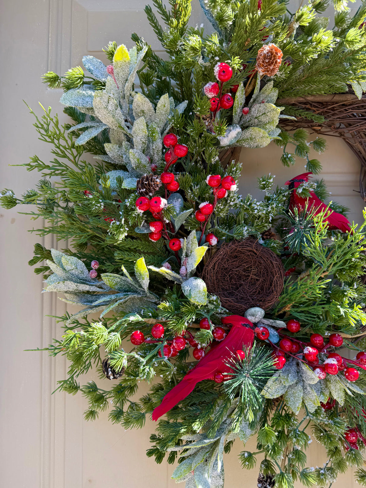 Frosted Pine and Cardinal Winter Wreath