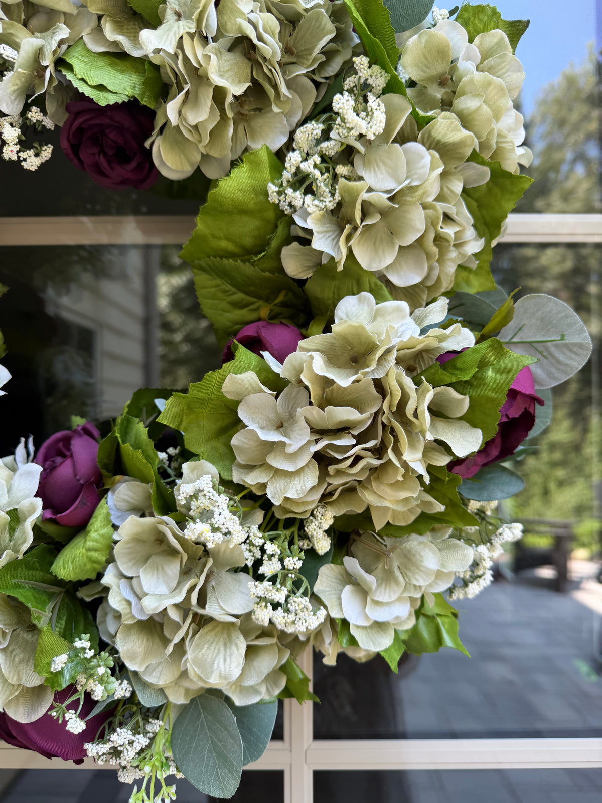 Sage Hydrangea and Cabbage Rose Wreath