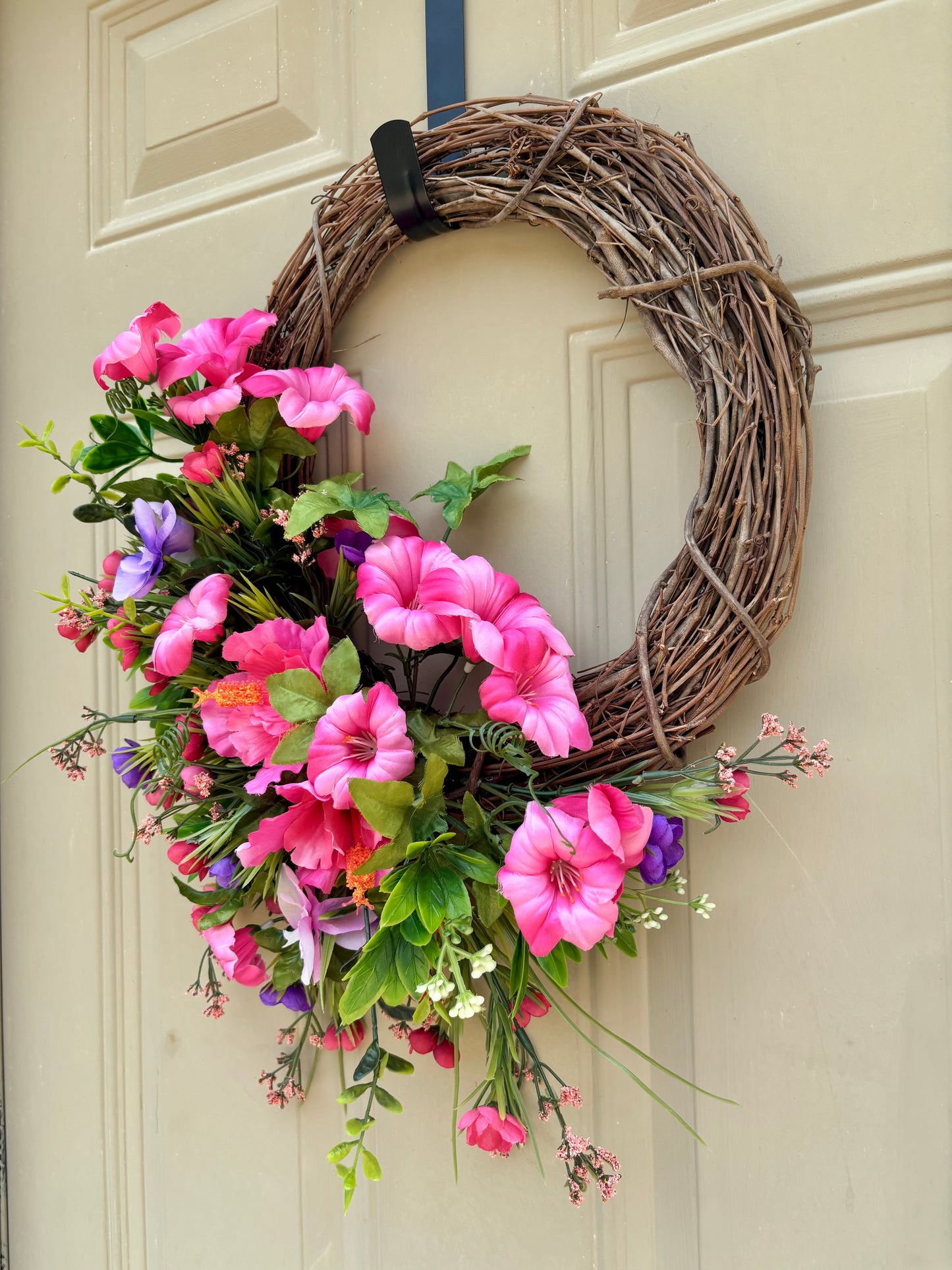 Pink Petunia and Purple Pansy Summer Wreath