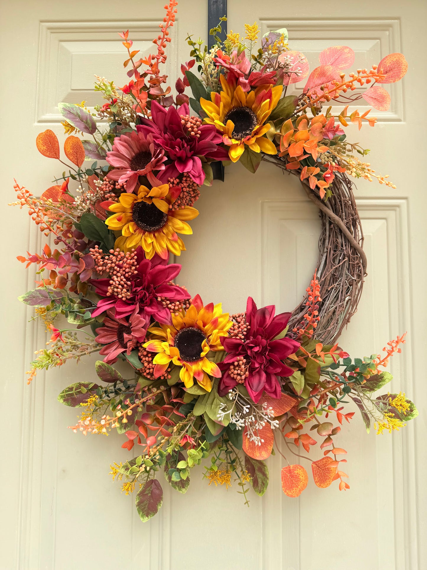 Mixed Sunflower and Dahlia Fall Wreath