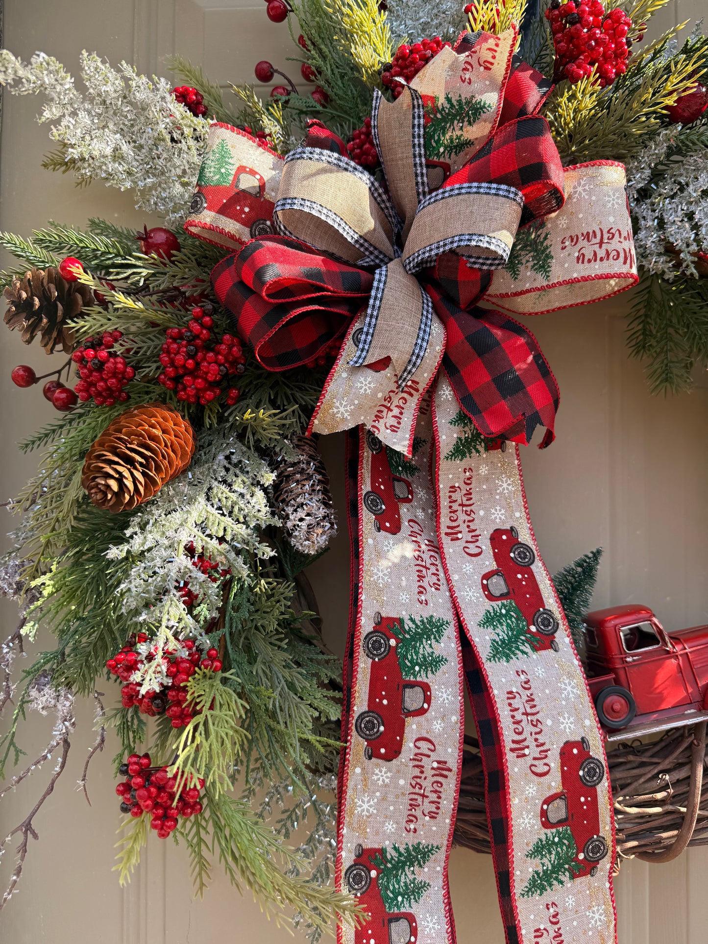 Vintage Red Truck Christmas Wreath