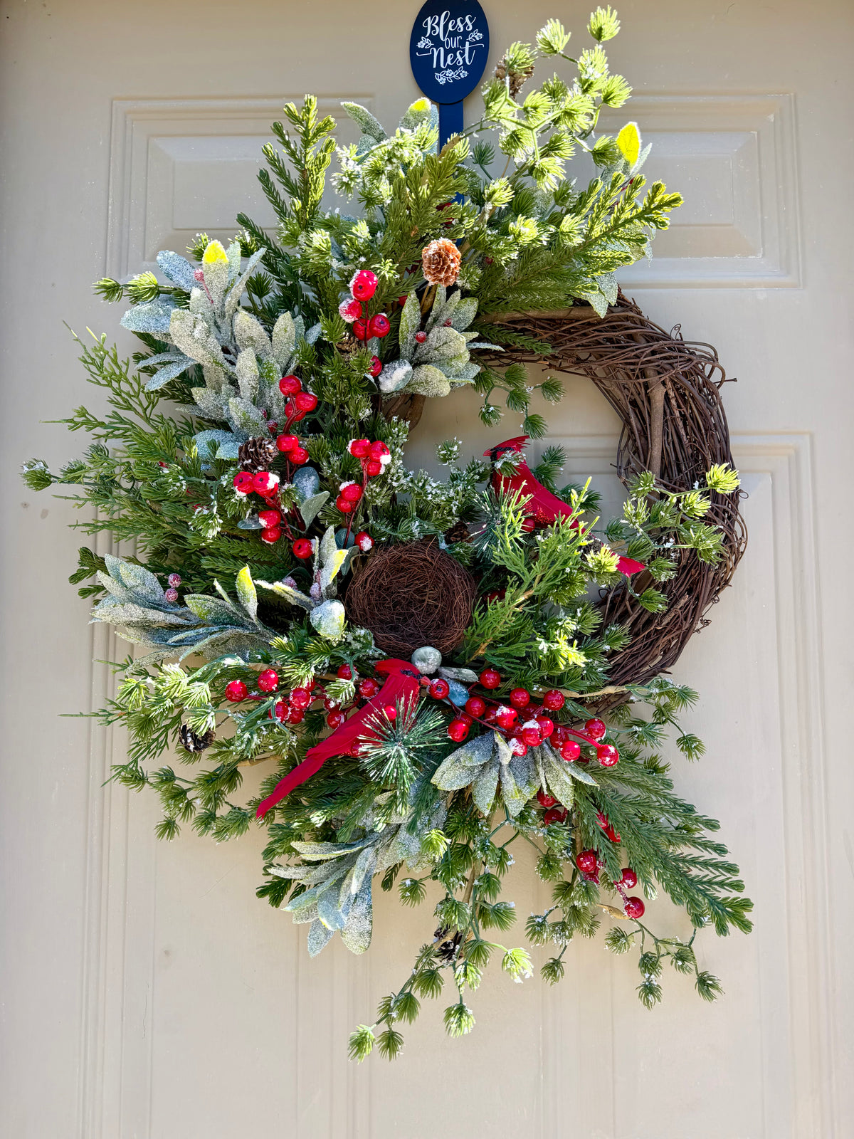 Frosted Pine and Cardinal Winter Wreath