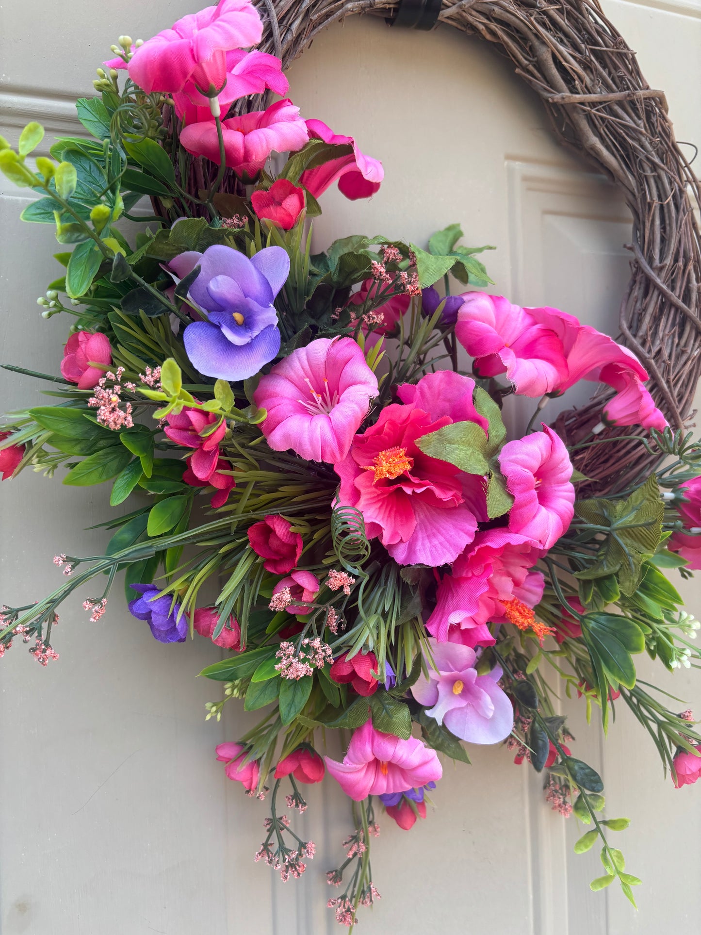Pink Petunia and Purple Pansy Summer Wreath