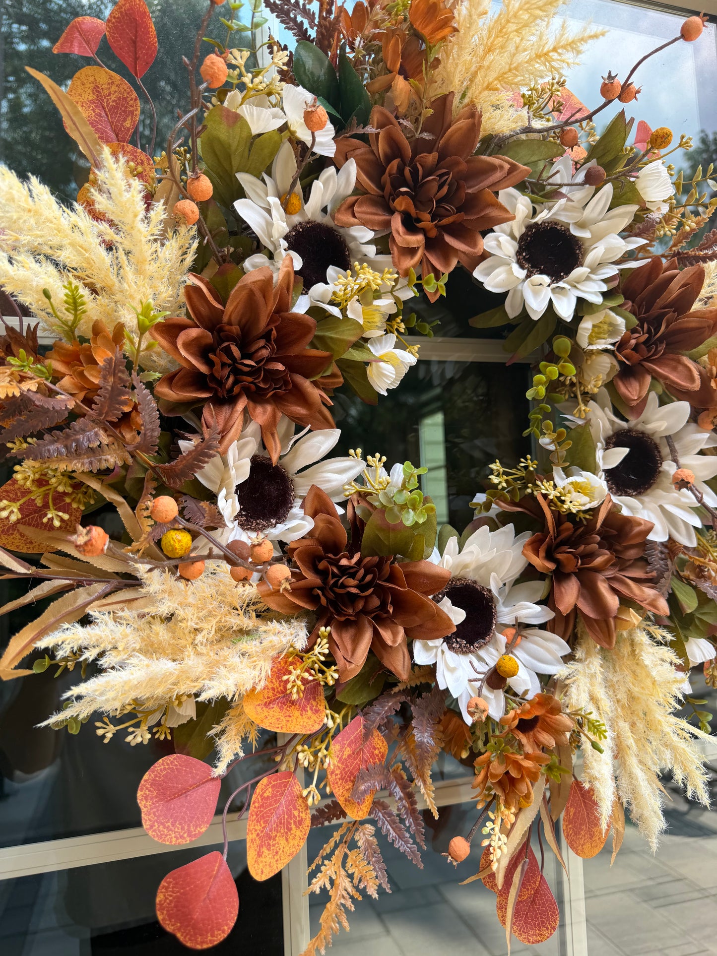 Biege Sunflower and Dahlia Fall Wreath