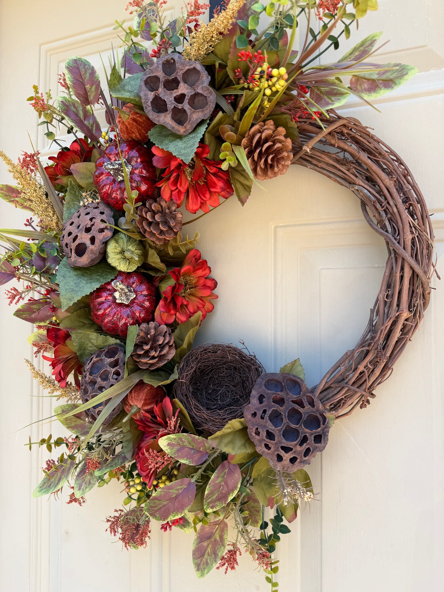 Lotus Pod & Zinnia Fall Wreath