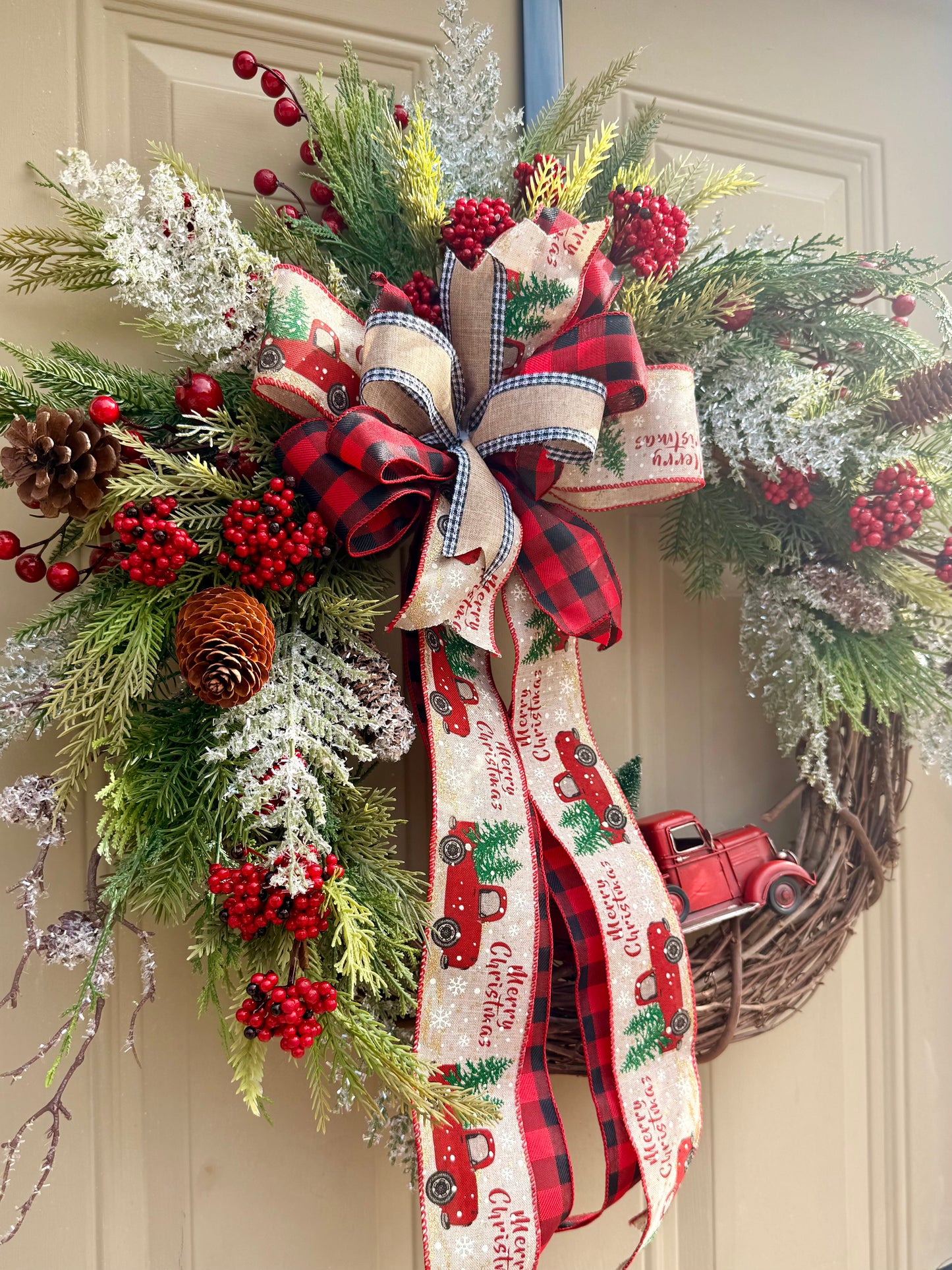 Vintage Red Truck Christmas Wreath