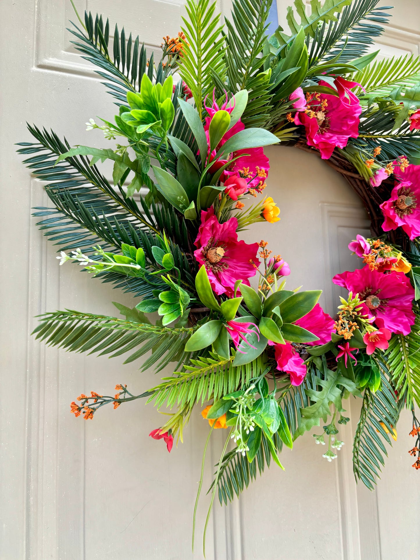Pink Poppies and Cycas Tropical Summer Wreath