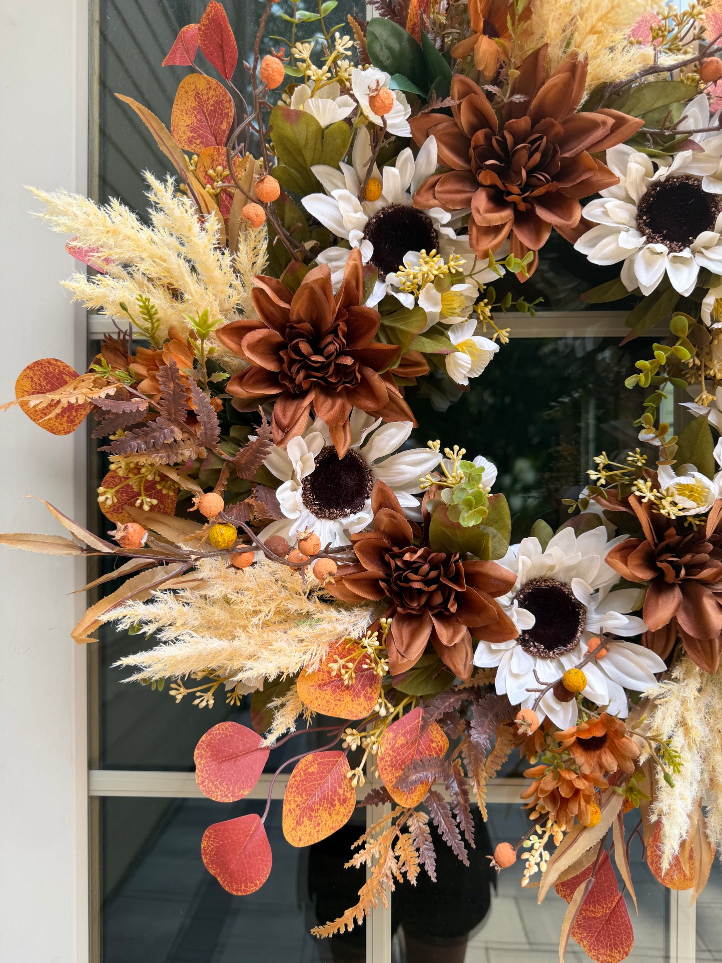 Biege Sunflower and Dahlia Fall Wreath