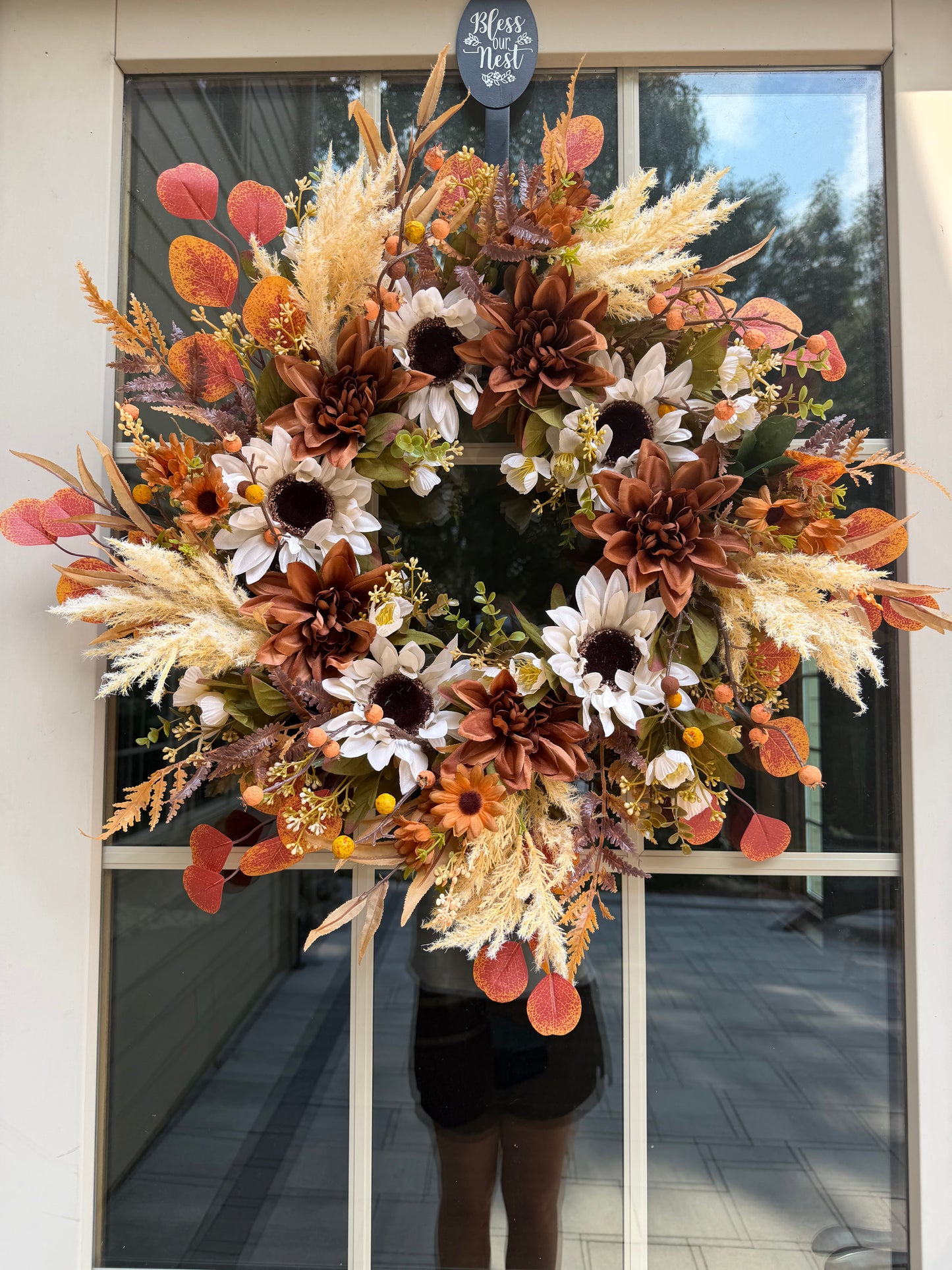 Biege Sunflower and Dahlia Fall Wreath