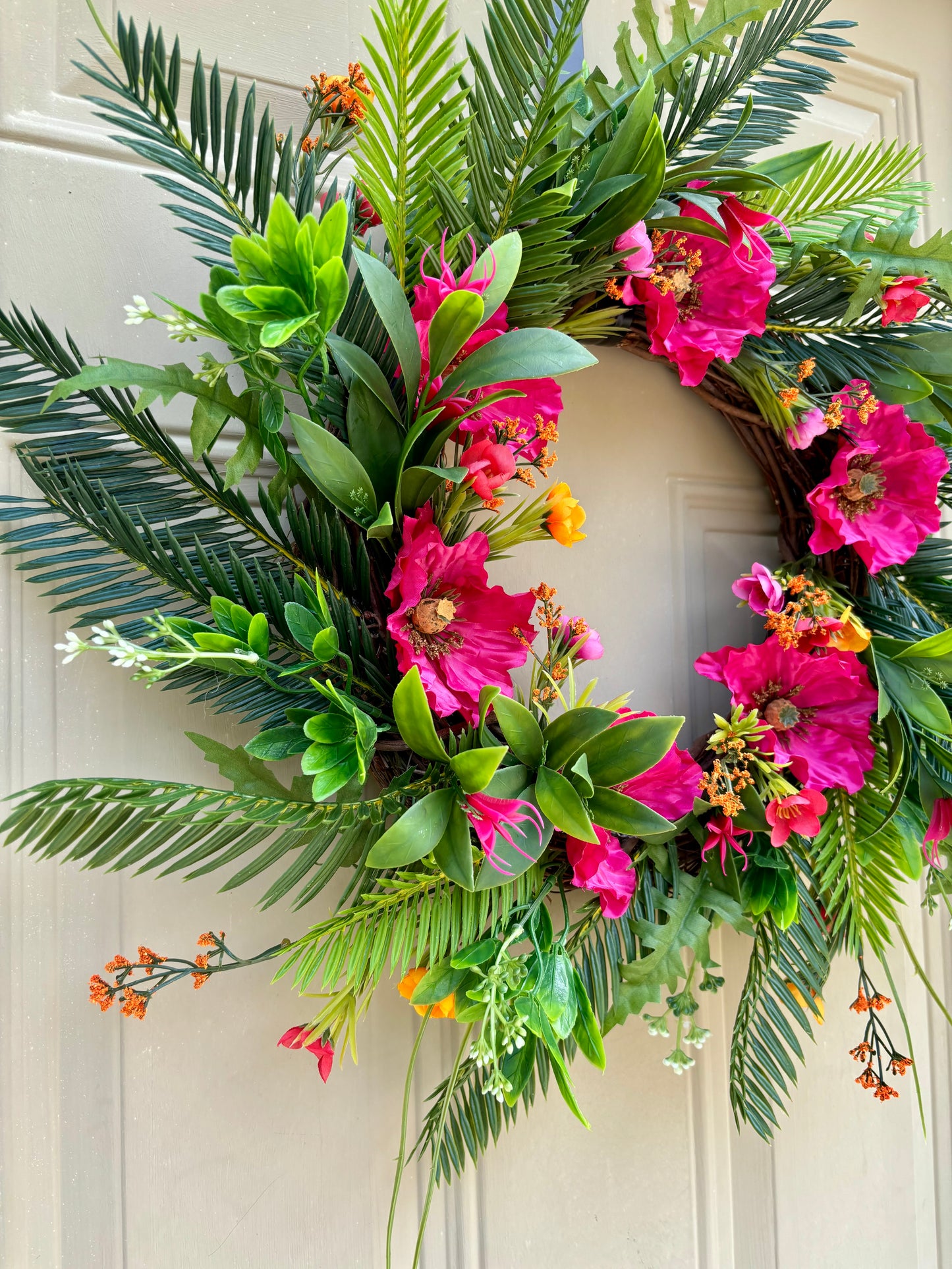 Pink Poppies and Cycas Tropical Summer Wreath