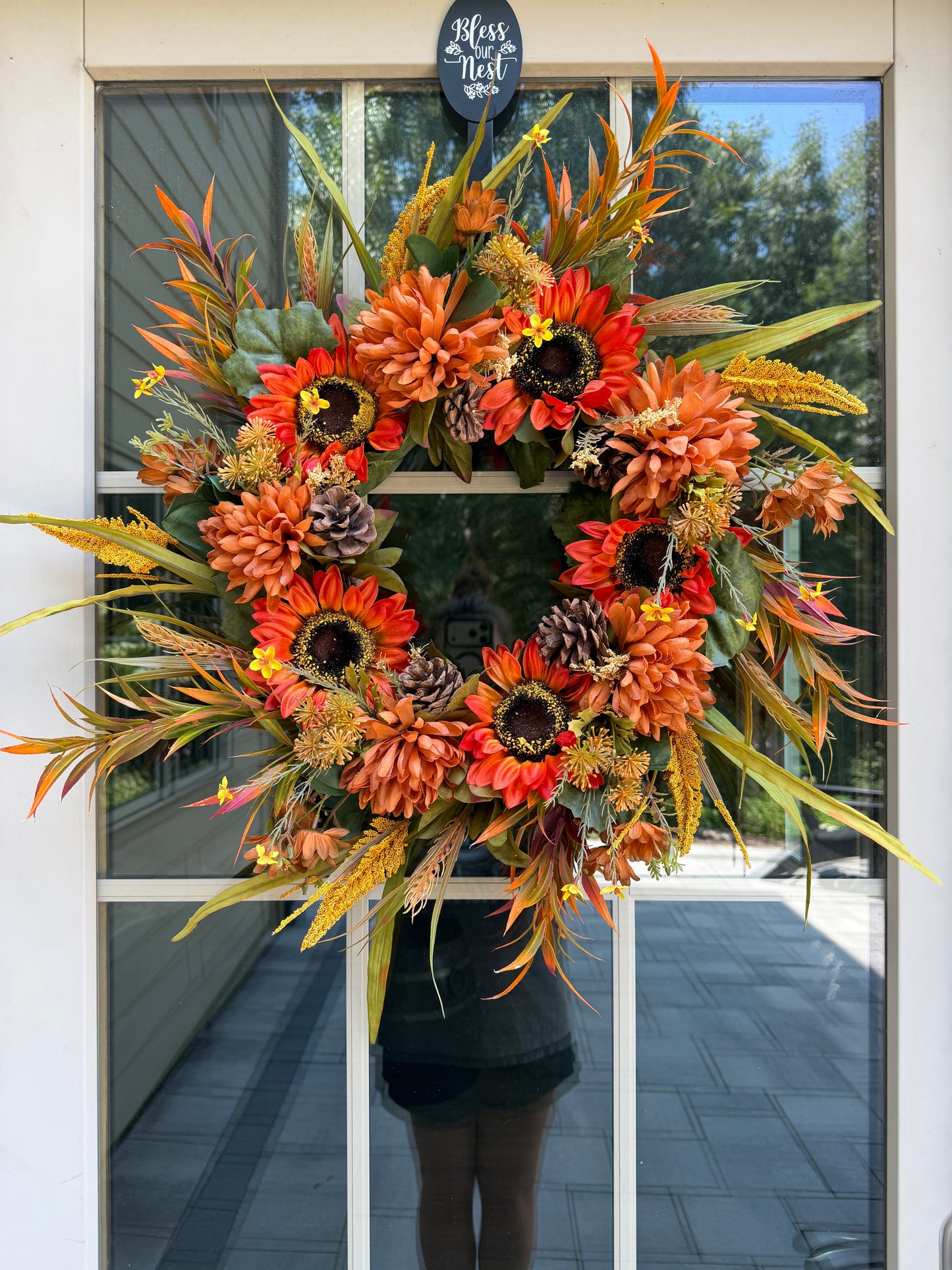 Sunflower and Mum Harvest Fall Wreath