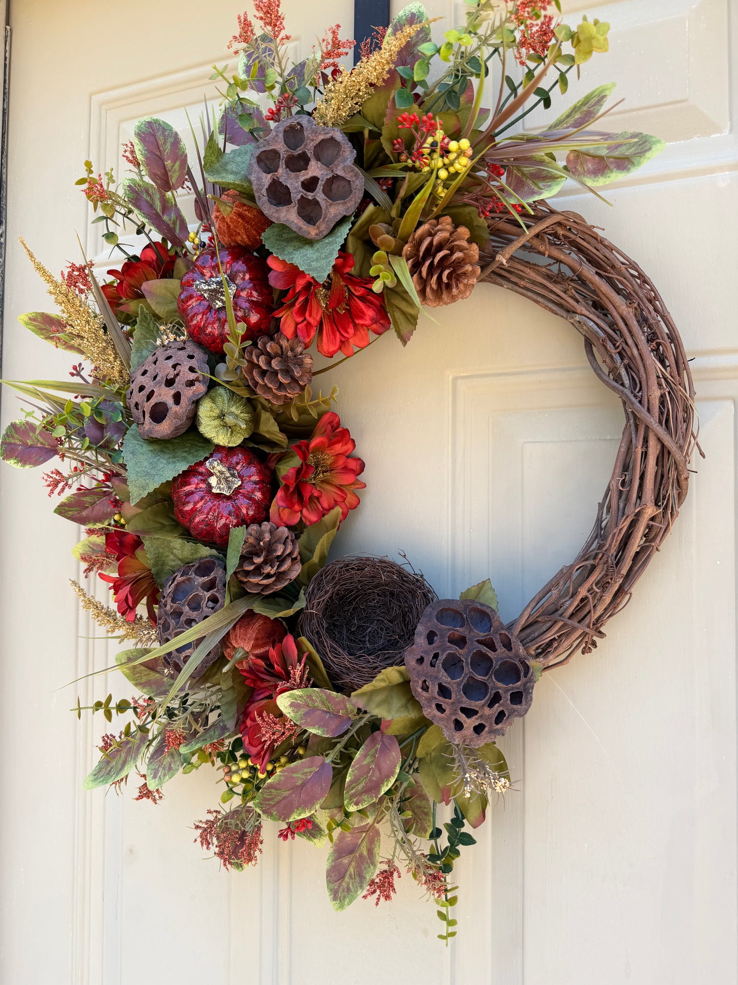 Lotus Pod & Zinnia Fall Wreath