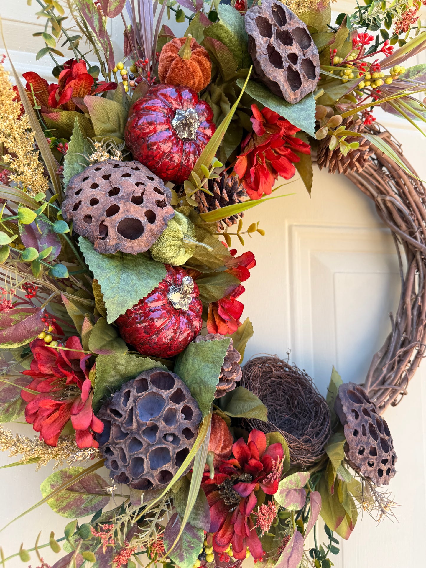 Lotus Pod & Zinnia Fall Wreath