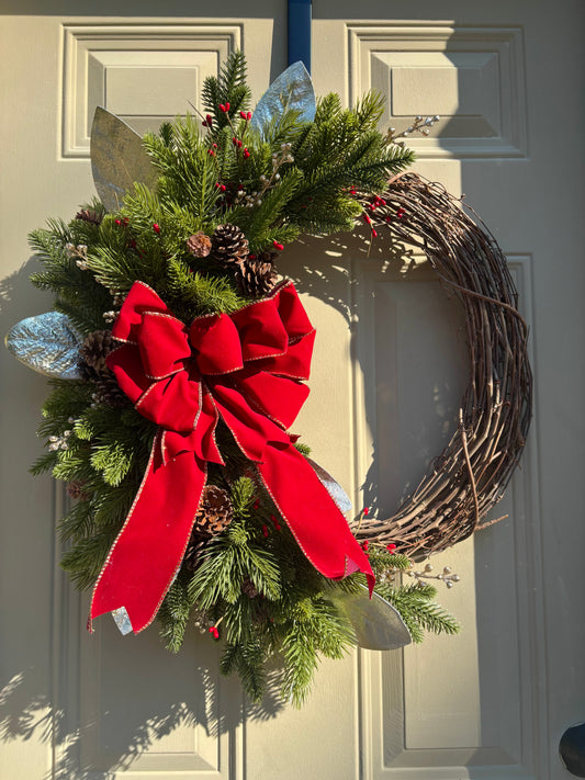 Cranberry & Gold Holiday Wreath