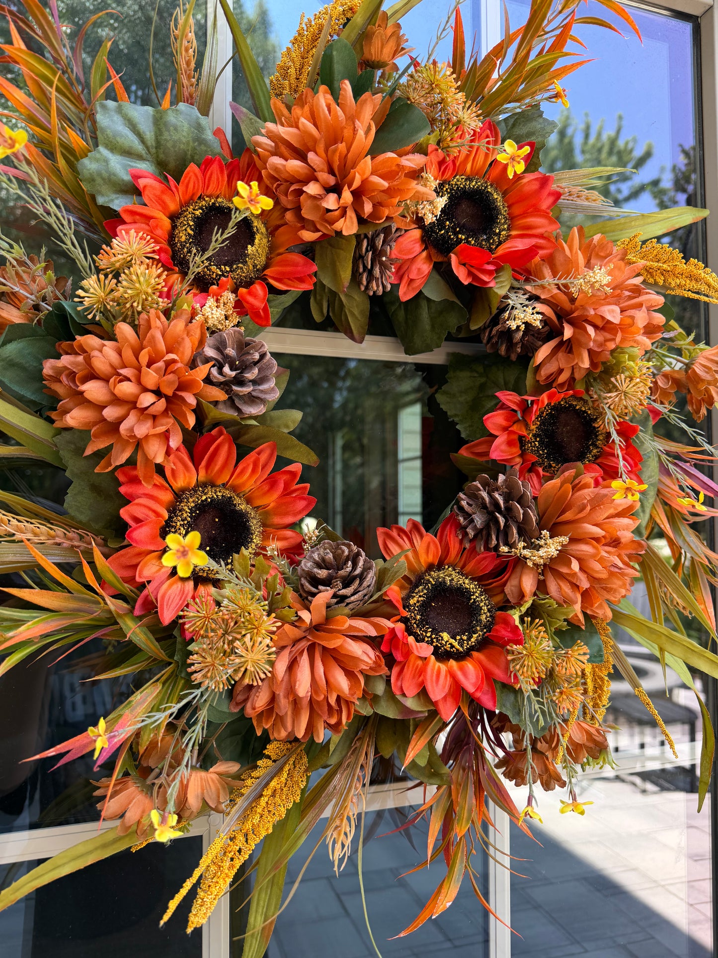 Sunflower and Mum Harvest Fall Wreath