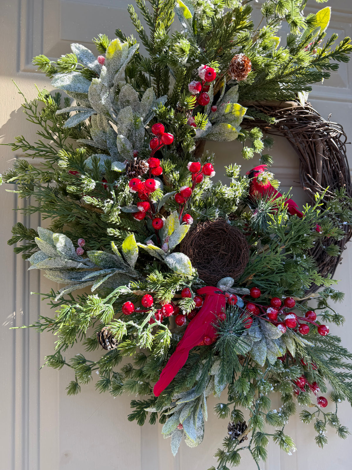 Frosted Pine and Cardinal Winter Wreath