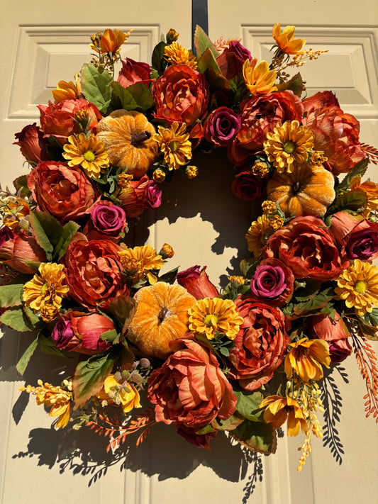 Peony and Rose Fall Wreath
