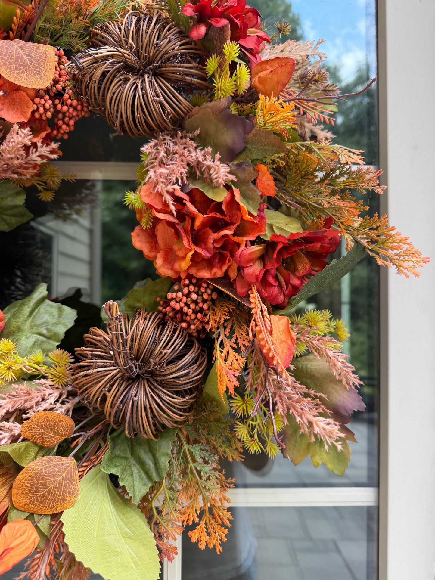 Grapevine Pumpkin & Hydrangea Fall Wreath