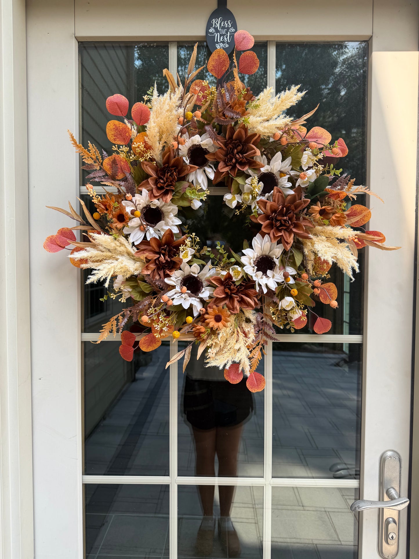 Biege Sunflower and Dahlia Fall Wreath