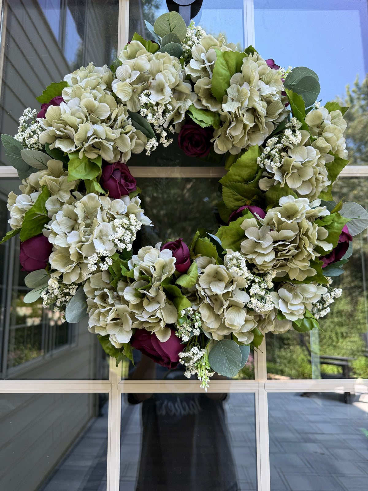 Sage Hydrangea and Cabbage Rose Wreath