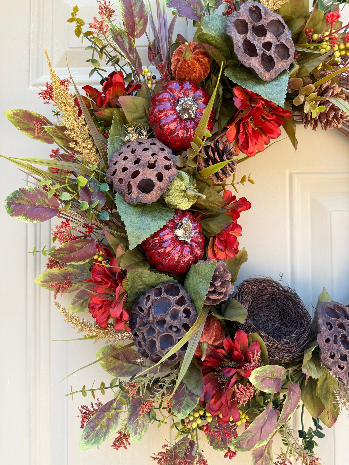 Lotus Pod & Zinnia Fall Wreath