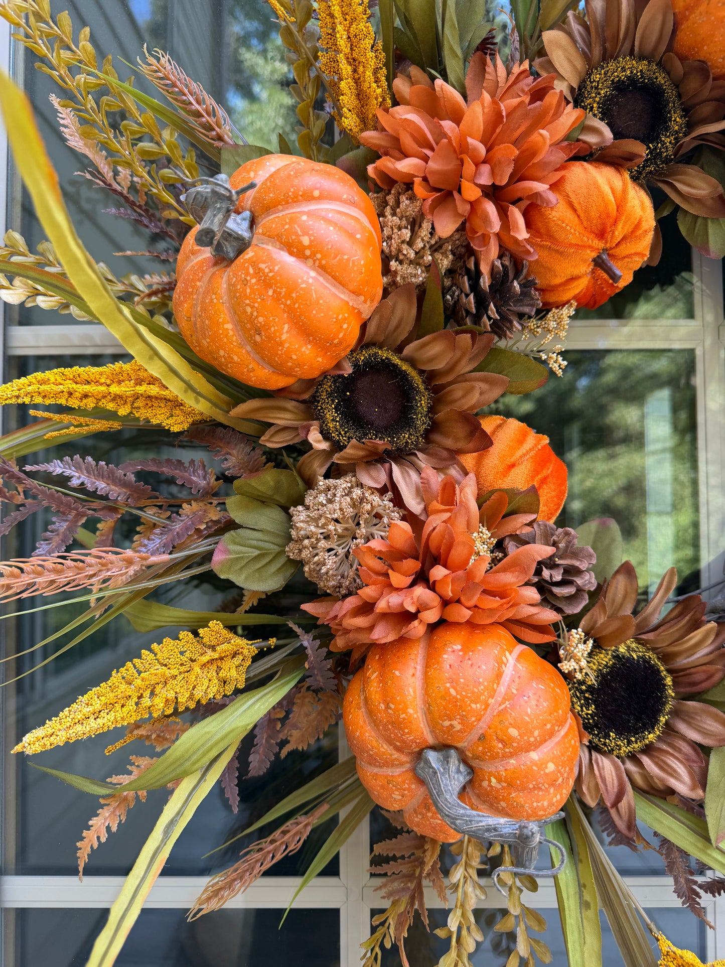 Sunflower & Mum Button grass Fall Wreath