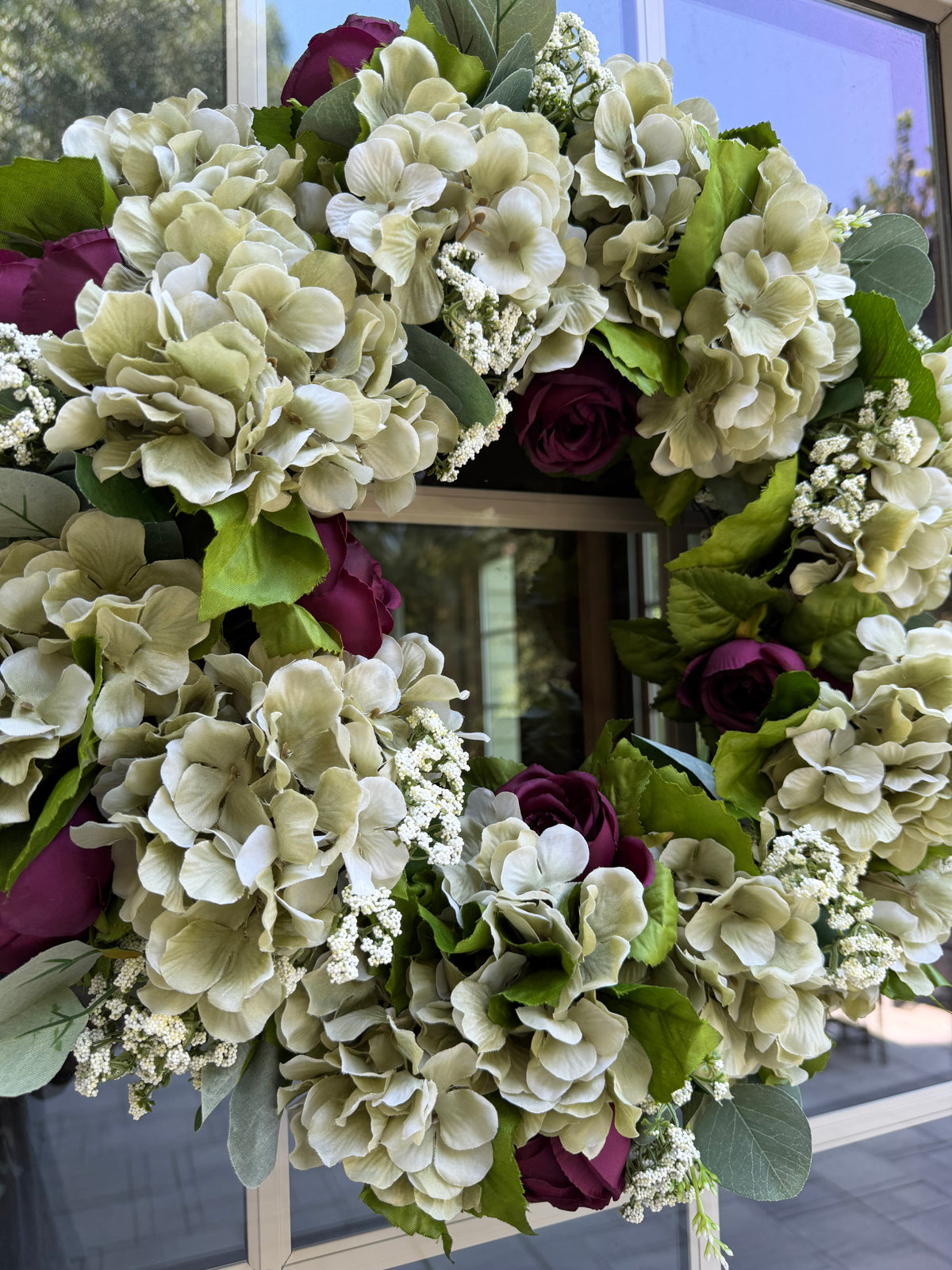 Sage Hydrangea and Cabbage Rose Wreath